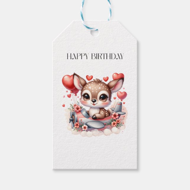 Rehkitz-Pilot-Geburtstag Geschenkanhänger (Vorderseite)