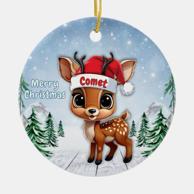 Rehkitz, Reh, Hirschkuh, Rentier🦌 🎄Frohe Weihnac Keramik Ornament (Vorne)