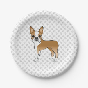 Rehkitz Süßer Boston Terrier Cartoon Hund & Pfoten Pappteller