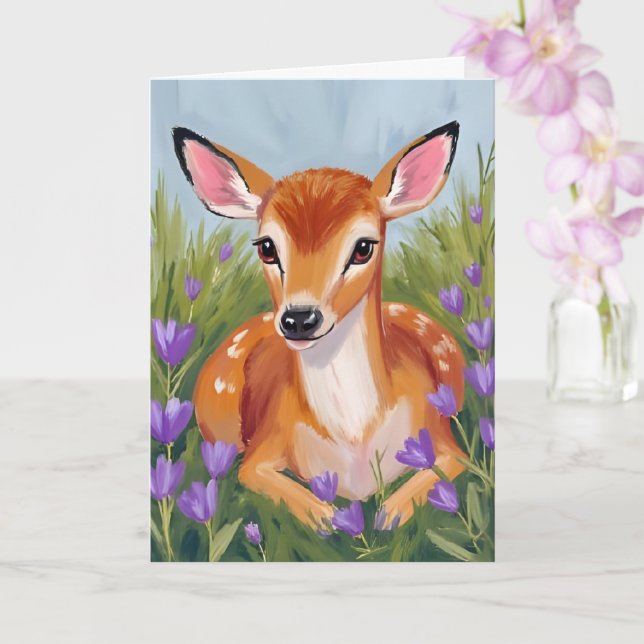 Rehkitz Tier Wasserfarben Malerei Karte (Orchidee)