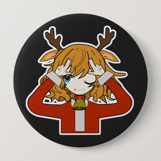 Rehmädchen mit Santa-Kleidung Button (Vorderseite)