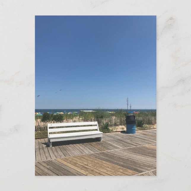 RehoBeide Beach DE Boardwalk Bench Foto Postkarte (Vorderseite)