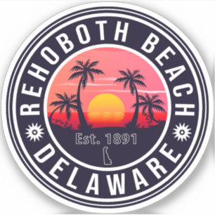 RehoBeide Beach Delaware Retro Sunset Souvenirs 70 Aufkleber