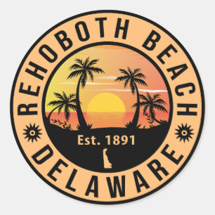 RehoBeide Beach Delaware Retro Sunset Souvenirs 70 Runder Aufkleber