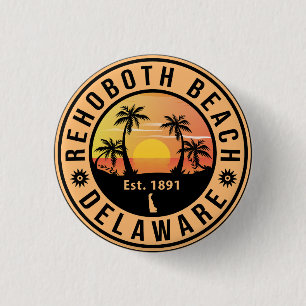 RehoBeide Beach Delaware Retro Sunset Souvenirs Button