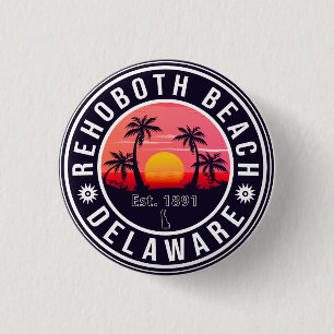 RehoBeide Beach Delaware Retro Sunset Souvenirs Button