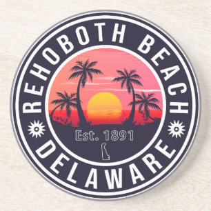RehoBeide Beach Delaware Retro Sunset Souvenirs Getränkeuntersetzer