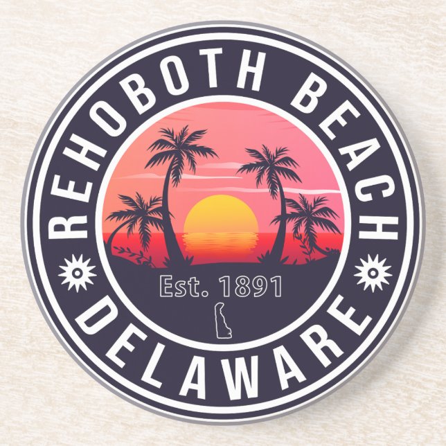 RehoBeide Beach Delaware Retro Sunset Souvenirs Getränkeuntersetzer (Vorne)
