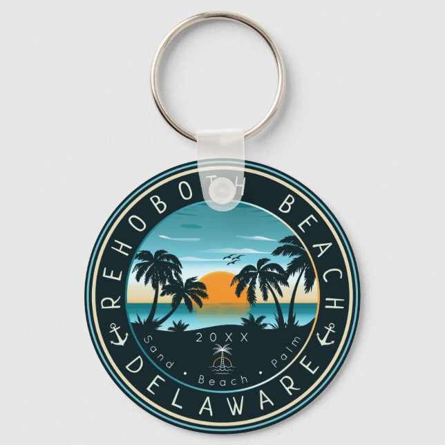 RehoBeide Beach Delaware Sunset Retro Souvenir 80e Schlüsselanhänger (Vorderseite)