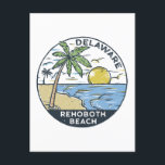 RehoBeide Beach Delaware Vintag Postkarte<br><div class="desc">RehoBeide Beach Handgezeichnete Abbildung mit Ozeanwellen im Hintergrund. Ideal für alle,  die Lieben RehoBeide Strand zu besuchen.</div>