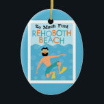 RehoBeide Beach Fun Hipster Travel Keramik Ornament<br><div class="desc">Ein unterhaltsames Tourenbild im Stil des Cartoon RehoBeide Beach Delaware mit einem Hipster Schnorchel unter Wasser. In blau orange und türkis.</div>