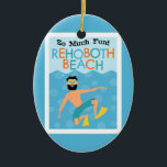 RehoBeide Beach Fun Hipster Travel Keramik Ornament<br><div class="desc">Ein unterhaltsames Tourenbild im Stil des Cartoon RehoBeide Beach Delaware mit einem Hipster Schnorchel unter Wasser. In blau orange und türkis.</div>