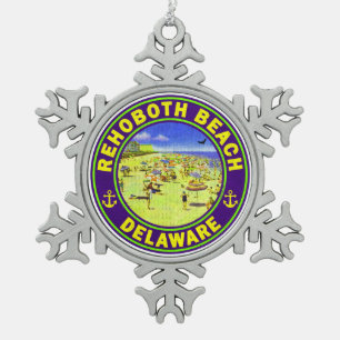 Rehoboth Beach Delaware Vintage Reise Urlaub Schneeflocken Zinn-Ornament