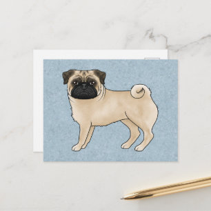 Rehpug-Hund Canine Süße Cartoon-Illustration Blau Postkarte