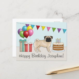 Rehpug Welpen Süße Cartoon-Hund Bunter Geburtstag Postkarte