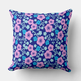 Reich blaues und rosa Blumenmuster Japanischer Pfl Kissen
