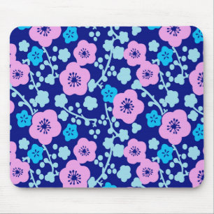 Reich blaues und rosa Blumenmuster Japanischer Pfl Mousepad