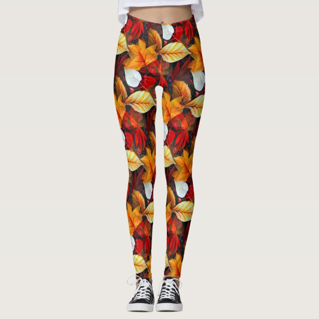 Reich der Foliage mit Ahorn-Blätter in warmen Farb Leggings (Vorderseite)