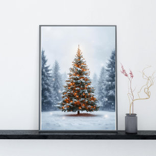 Reich geschmückter Weihnachtsbaum im Winter Poster