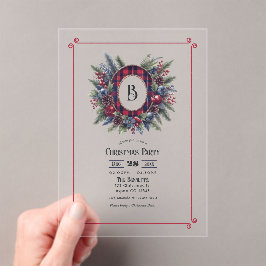 Reich Kariertes Monogram Weihnachtsfest Party Acryleinladungen