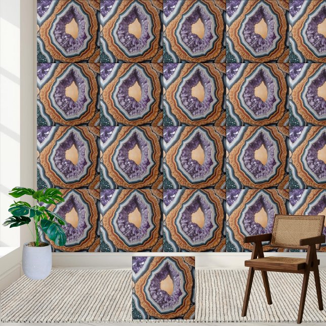 Reich Lila Grau- und Erdtönen Amethyst Geode Fliese (Rich Purple Gray and Earthy Tones Amethyst Geode Ceramic Tile)