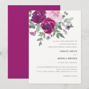 Reich Magenta Rosa Florale Perlenweiße Hochzeit Einladung