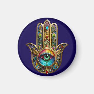 Reich verzierte goldene farbenfrohe Hamsa Grün auf Magnet