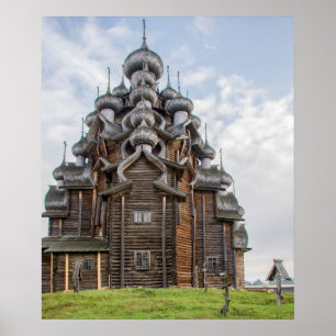 Reich verzierte Holzkirche, Russland Poster