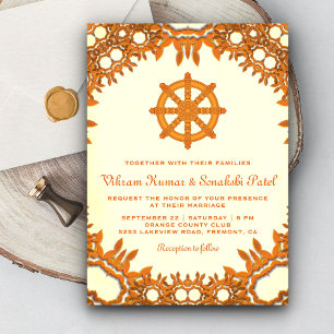 Reich verziertes Dharma-Rad indische Hochzeitseinl Einladung