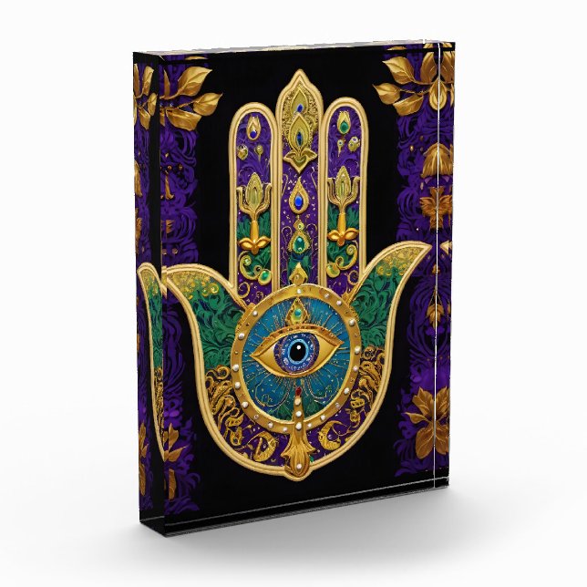 Reich verziertes drittes Auge Hamsa Fotoblock (Links)
