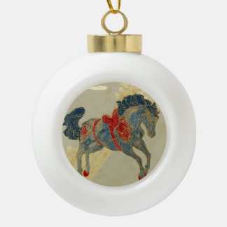 Reich verziertes königsblaues Pferd Keramik Kugel-Ornament