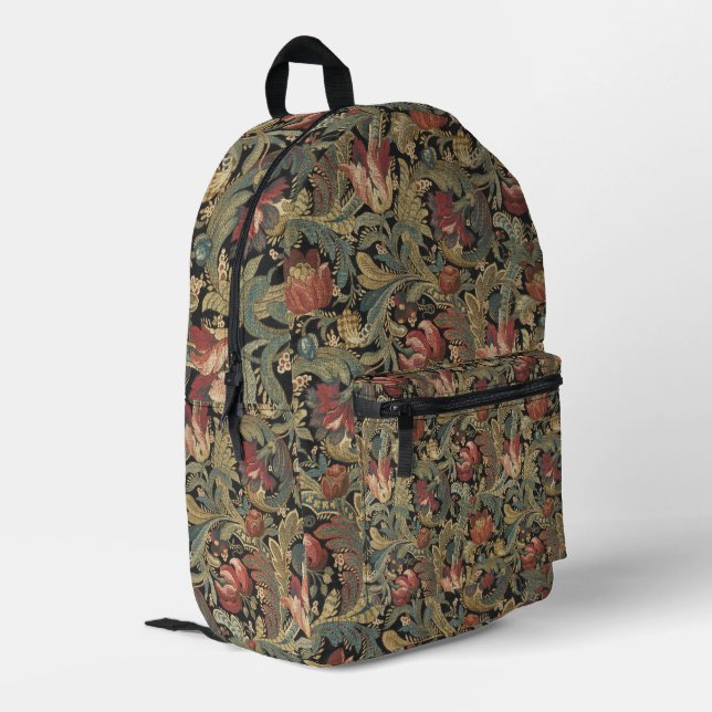 Reiche Blumenbänder Brocade Antique Classic Bedruckter Rucksack (Rückseitige Ecke links)