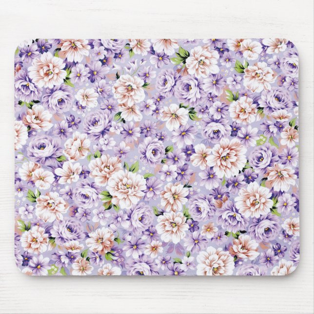 Reiche Blumenmuster mit lila und rosa Blume Mousepad (Vorne)