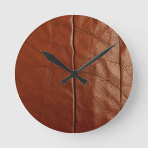 Reiche braune Ledertextur Runde Wanduhr