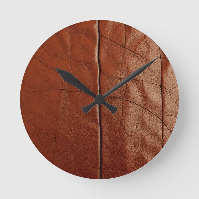 Reiche braune Ledertextur Runde Wanduhr (Vorderseite)