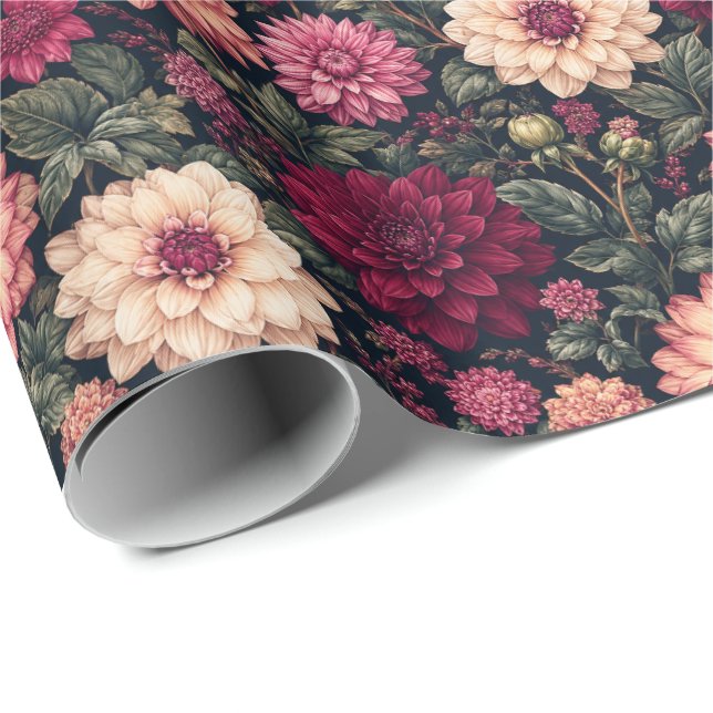 Reiche Dahlien-Laub-Illustration Geschenkpapier (Rolleneckpunkt)
