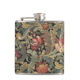 Reiche florale Tapetenbrokat-Antik-Victorian Flachmann