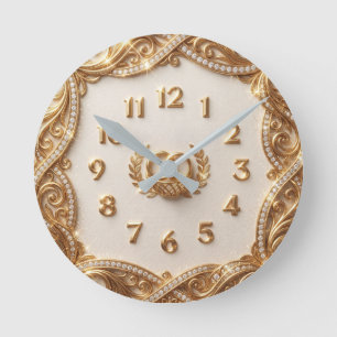 Reiche Gold-Filigran-Lorbeer- und ineinandergreife Runde Wanduhr