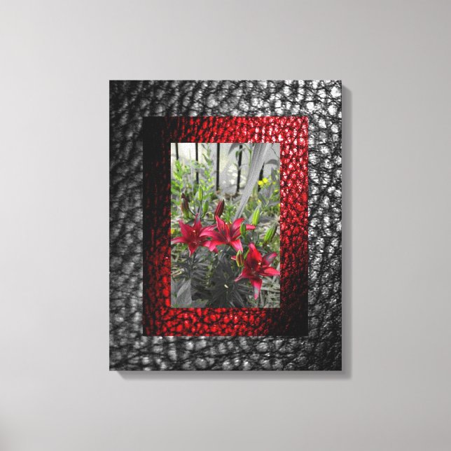 Reiche Imitate Grau Leder Kollektion - Red Floral  Leinwanddruck (Vorderseite)