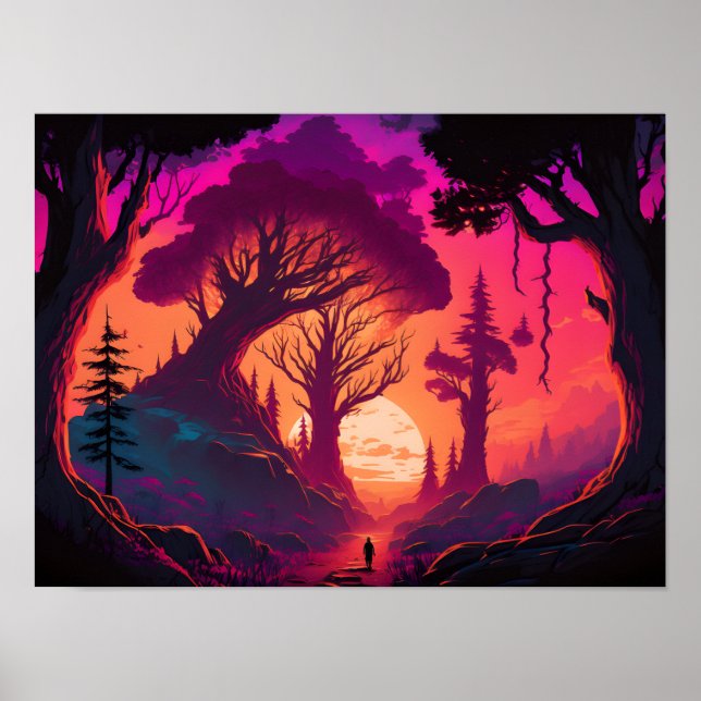 Reiche jenseits: Mystischer Wald Sonnenuntergang Poster (Vorne)
