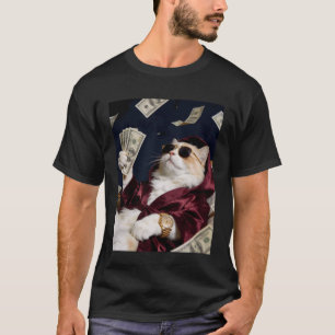 Reiche Katze Geld Bargeld Luxus Uhr Sonnenbrille R T-Shirt