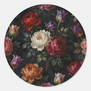 Reiche, launische Pfingstrosen-Tulpen-Blumenanordn Runder Aufkleber