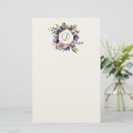 Reiche Lila, florale Gerahmte Monogramm-Stationier Briefpapier