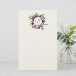 Reiche Lila, florale Gerahmte Monogramm-Stationier Briefpapier