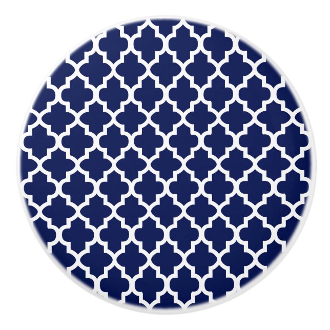 Reiche Navy Blue und White Quatrefolie Keramikknauf (Vorderseite)
