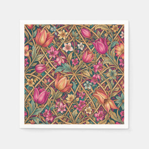 Reiche rosa Tulpen-Blumen im William-Morris-Stil Serviette