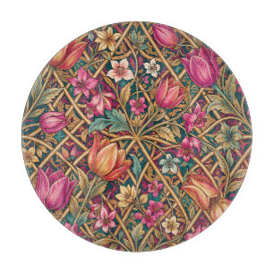 Reiche rosa Tulpen Blumige William Morris Art Schneidebrett
