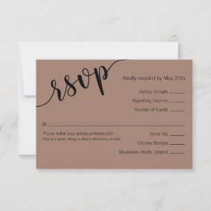 Reiche Schwarze Mocha-Liebe-Script-Minimal-Hochzei RSVP Karte