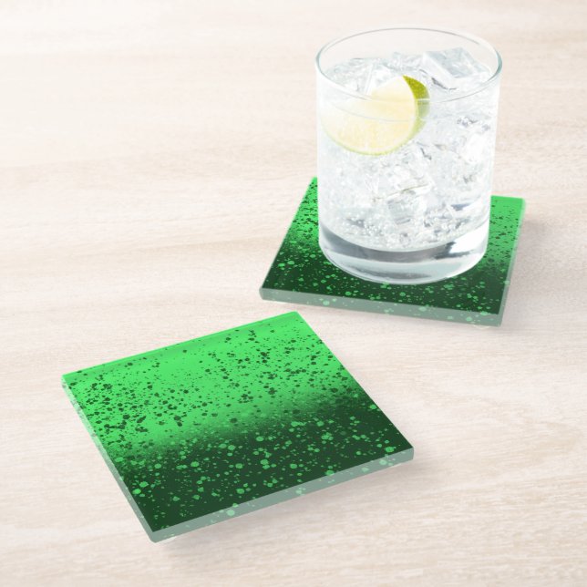Reiche Smaragd-Minimalist-Kunst Glasuntersetzer (Schrägansicht)