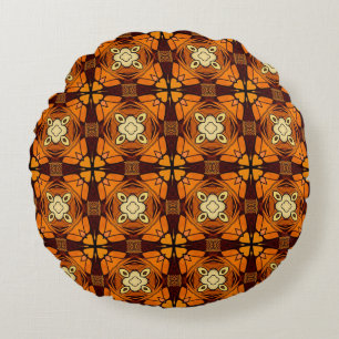 Reiche Terracotta-braune, orange-braune Muster Rundes Kissen